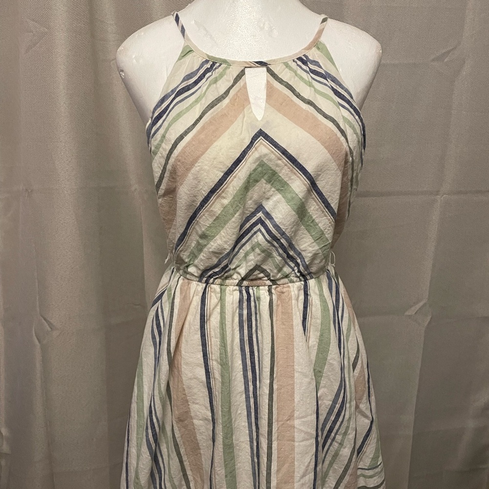 Green and Pink Sleeveless Sundress with Halter Neckline